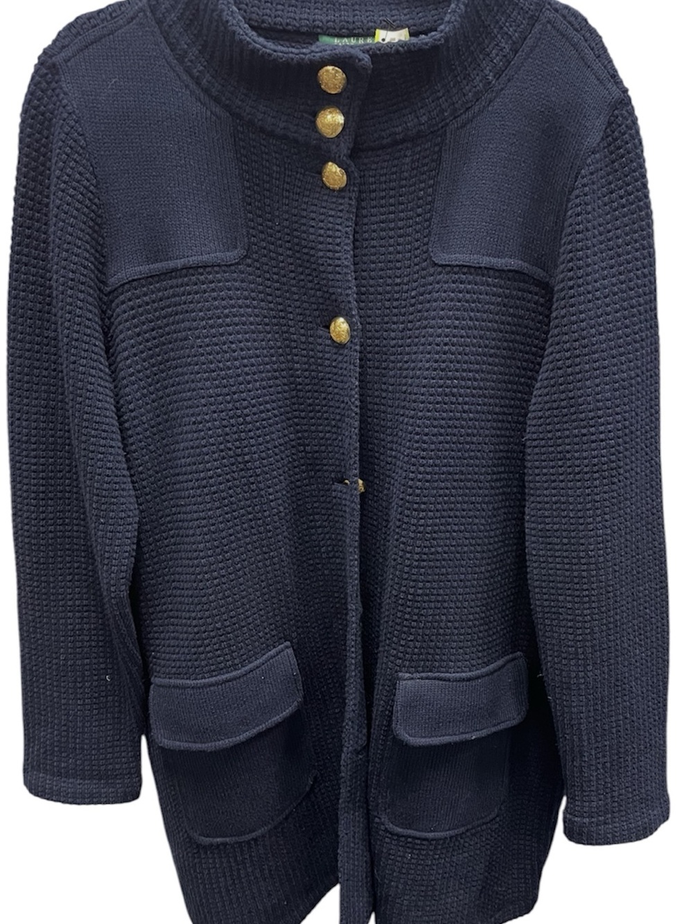 Lauren Ralph Lauren Long Knit Cardigan Navy Gold Buttons Classic